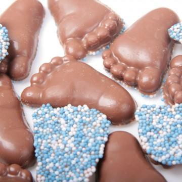 babyvoetjes chocolade met muisjes blauw 250 gram