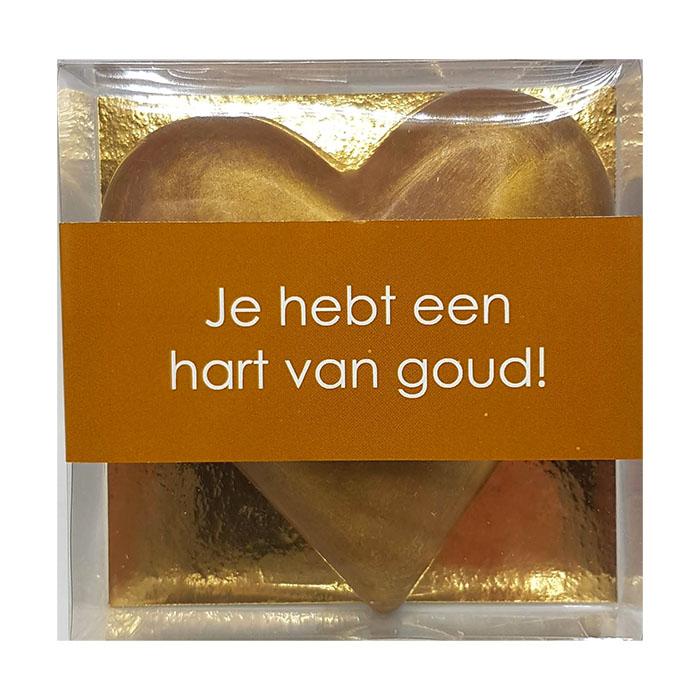 Hart van Goud. Chocoladehart Goud 200 gram melkchocolade brievenbus