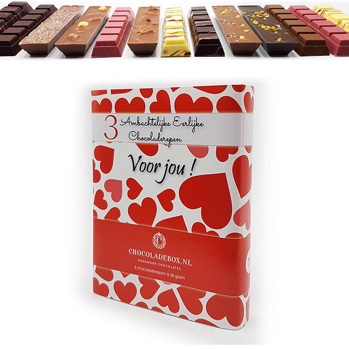 3 chocoladerepen Puur Liefde in hartendoosje (Brievenbus)