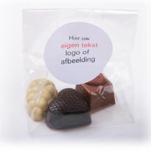 3 ambachtelijke bonbons in zakje met eigen etiket - bonbons -chocolade - Chocoladebox.nl
